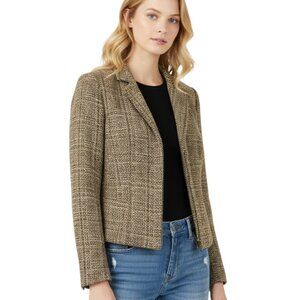 Jones New York Signature Womens Boucle Tweed Blazer Tan Brown Classic Petite Sma